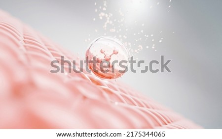 Molecule inside Transparent liquid bubble on soft background, concept skin care cosmetics solution. 3d rendering. Сток-фото © 