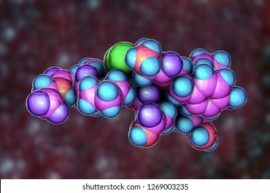 Molecule Of Oxytocin, A Hormone Released From The Neurohypophysis, 3D Illustration. It Causes Uterine Contraction And Milk Ejection, Used In Gynecology And Lactation Treatment