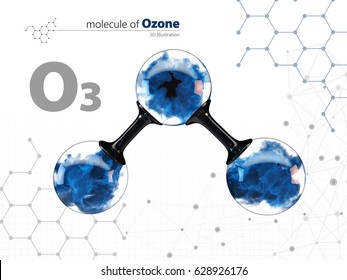 Molecule Of Ozone With With Tehnology Background.