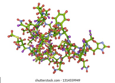 Molecule Of Scorpion Chlorotoxin, 3D Illustration. A Peptide From Venom Of Deathstalker Scorpion Leiurus Quinquestriatus, Studied As A Potential Anticancer Agent For Treatment Of Brain Cancer Glioma