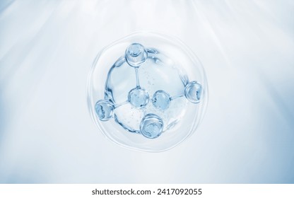 Molecule and water bubble, 3d rendering. 3D illustration.