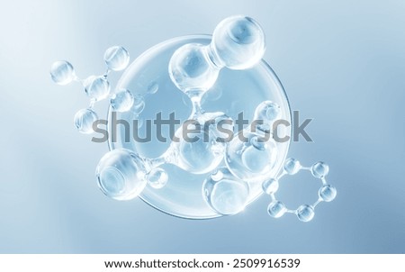 Molecule and water bubble, 3d rendering. 3D illustration.