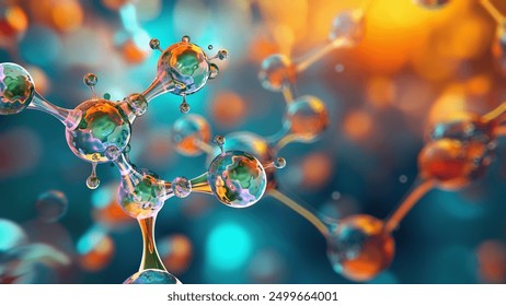 Molecules, 3D model. Atoms, chemical bonds, biomolecules molecular nano structure. Innovation in science, DNA, medicine, education. Chemistry science research, biology, pharmaceuticals biotechnology