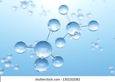 Molecules and atoms in blue background. Science and medical background for banner or flyer. Molecular structure at the atomic level. 3d rendering - Illustration. - Shutterstock ID 1302202081