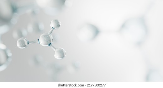 molecules background. Science illustration of a cream molecule. Hyaluronic acid skin solutions advertising, collagen serum drop with cosmetic advertising background. 3d rendering.