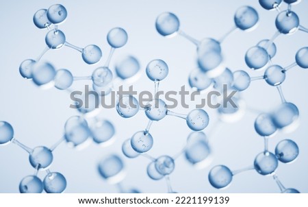 Molecules with blue background, 3d rendering. Digital drawing.