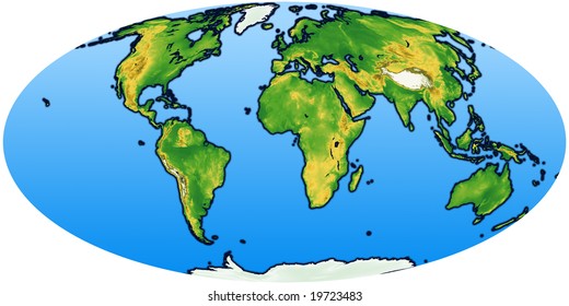 Mollweide World Map Terrain Stock Illustration 19723483 | Shutterstock