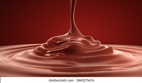 Molten Dark Hot Chocolat Pouring - 3D Illustration