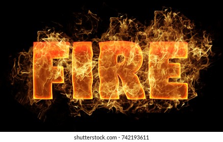 Molten metal fire word text in flames suitable as a concept for a banner logo brochure design