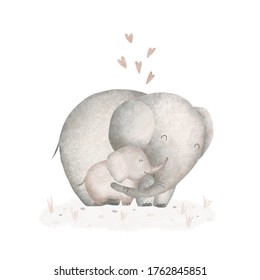 mom and baby elephant. Children's illustration on a white background. option poster for the nursery, postcard. - Powered by Shutterstock