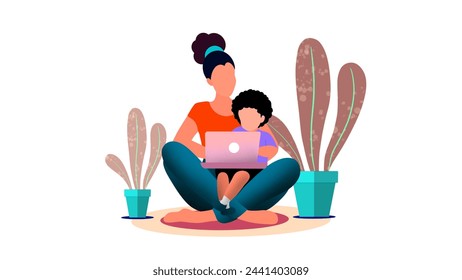 mom with son characters animation, Heart shaped young son and mother hug, Mother teaching son using computer, family love, happy mothers day celebration with moms and kids - Powered by Shutterstock