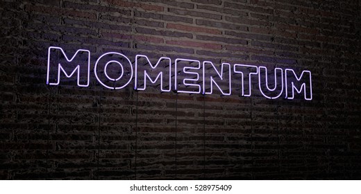 MOMENTUM -Realistic Neon Sign On Brick Wall Background - 3D Rendered Royalty Free Stock Image. Can Be Used For Online Banner Ads And Direct Mailers.
