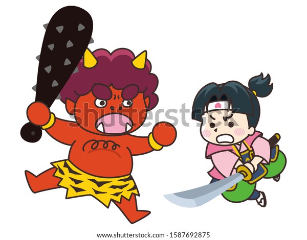 桃太郎と赤い鬼が戦ってる のイラスト素材 Shutterstock