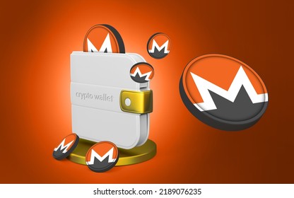 Monero XMR Token Premium Crypto DeFi Coins Set With A Wallet Money Cryptocurrency Mockup Distributed On An Isolated Infinity Background 3d Rendering Illustration