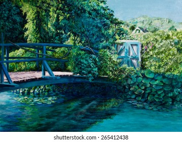 Monet's Japanese Bridge At Giverny Has A View Towards The Main House.