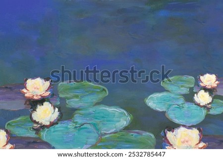 Similar – Foto Bild Seerose im Teich mit grünen Blättern und roten Blüten