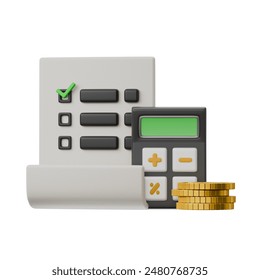 money allocation budget document with calculator and coins finance accounting theme isolated 3d icon illustration element - Powered by Shutterstock