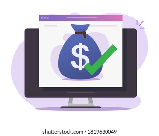 Money Approved Transfer Online Digital Icon Concept, Electronic Success Cash Received, Computer Pc Payment Transaction Completed Status, Check Mark Tick As Valid Confirmed Order Pay Image