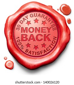 Money Back Guarantee 30 Day 100% Satisfaction Customer Service Web Shop Warranty On Online Internet Order At Webshop Red Label Icon Sign Or Stamp