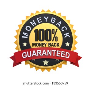 Money Back Guaranteed Label with Gold Badge Sign