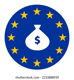 Money Bag On A EU Flag, Flat Style