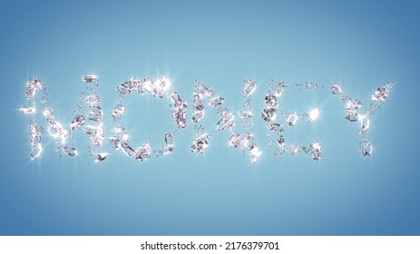 Money - Diamond Text On Light Blue Bg - Abstract 3D Illustration