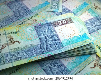 Money of Egypt. Egyptian pound bills. EGP banknotes. 20 pounds. Business, finance, news background. 3d illustration.