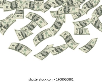 Money Falling. Business Concept Dollars Banknotes Cash Rain Economic Investment Products Wealth Background