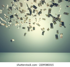 Money Falling - One Hundred US Dollar Bills. Financial Concept 3d Render