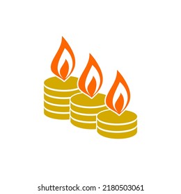 Money And Fire Icon. Worthless Money And Inflation Logo Isolated On White Background