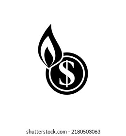 Money And Fire Icon. Worthless Money And Inflation Logo Isolated On White Background