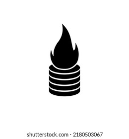 Money And Fire Icon. Worthless Money And Inflation Logo Isolated On White Background