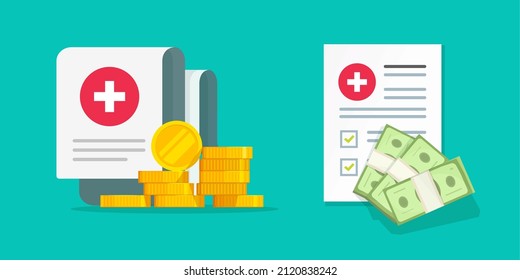 Money Healthcare Expense For Medical Prescription Icon Or Health Care Insurance Policy Claim Form Financial Cost Budget Flat Cartoon, Medicaid Price Cash Spend, Coverage Benefit Image