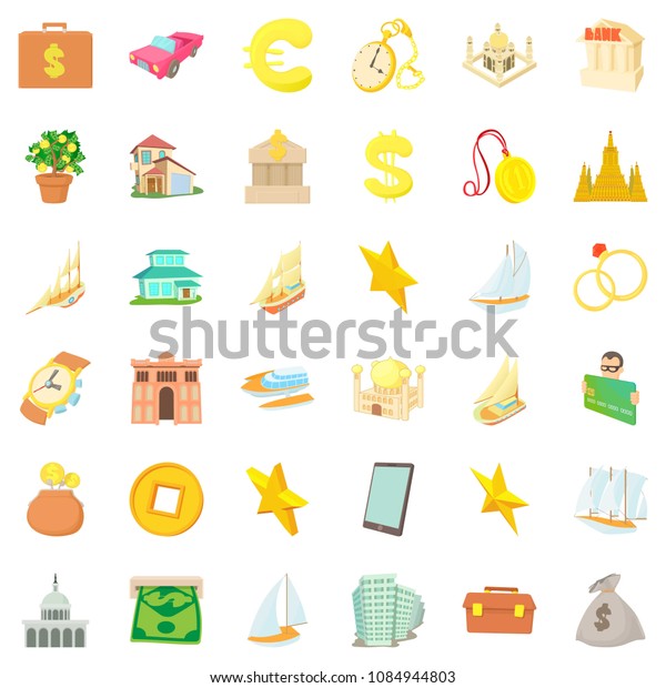 Money icons set. Cartoon style of 36\
money icons for web isolated on white\
background