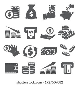 Money Icons Set On White Background.