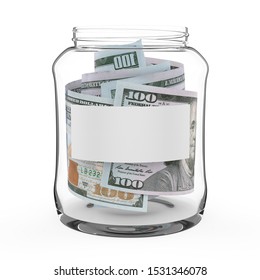 Money Jar with Blank Label Isolated. 3D rendering