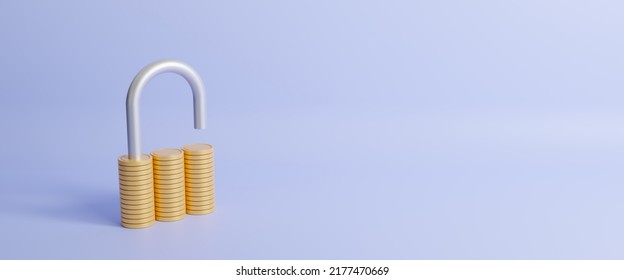 Money Lock With Padlock Icon, Saving And Financial Security Concept, Online Banking, Security System Items Isolated On Blue Background, Safe Locks, Transactions, Information Protection 3d Rendering