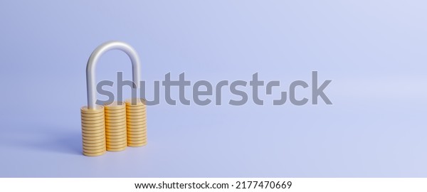 Money lock with padlock icon, saving and\
financial security concept, online banking, security system items\
isolated on blue background, safe locks, transactions, information\
protection 3d\
rendering