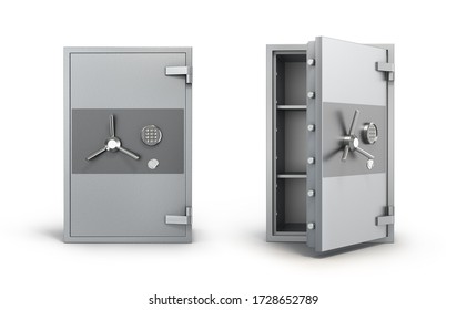 Money Metall Safe Set  With Close  And Open Door 3d Illustration