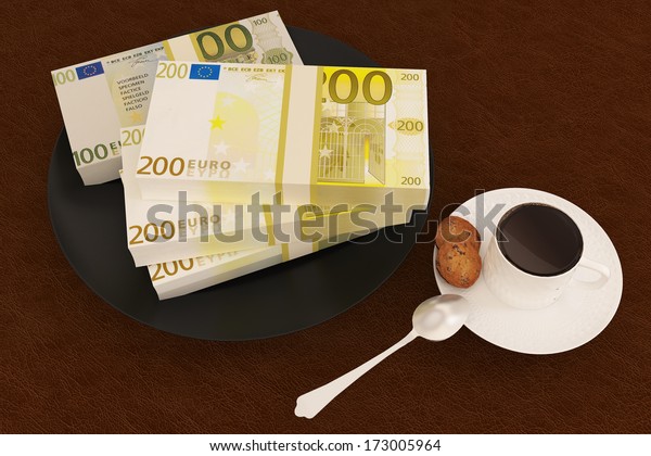 Money pound on dish and\
coffee