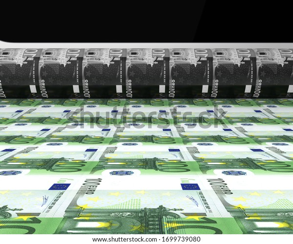Money Printing\
100 Euro Banknotes. 3D\
rendering