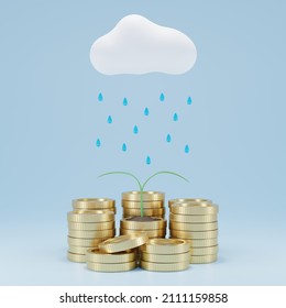 money stack with plant growing.rain on coins on blue background.3d rendering illustration - Powered by Shutterstock