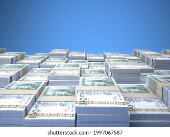 Money of Sweden. Swedish krona bills. SEK banknotes. 100 kronor. Business, finance, news background. 3d illustration.