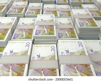 Money of Sweden. Swedish krona bills. SEK banknotes. 20 kronor. Business, finance, news background. 3d illustration.