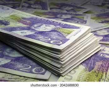 Money of Sweden. Swedish krona bills. SEK banknotes. 20 kronor. Business, finance, news background. 3d illustration.