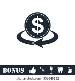 Money transfer icon flat. Simple illustration symbol and bonus pictogram