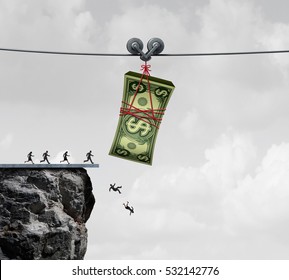 Money trap and business people or consumers taking the bait concept as financial victims of fraud as a metaphor for greed and economic risk with 3D illustration elements.