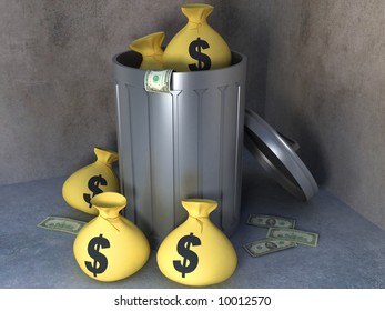 Money In Trash Can