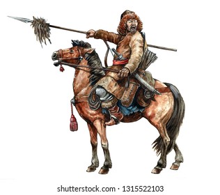 Mongol Rider Medieval Battle Illustration Historical Stock Illustration ...