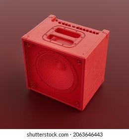 Monichrome Red Color Guitar Amp For Stage, Studio And Practice, Top View, 3d Rendering,no People, Sound Amplify